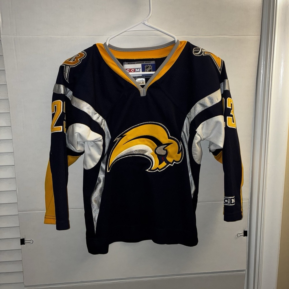 Vtg Buffalo Sabres Chris Drury Jersey CCM Blue Slug Logo Youth S/M 2006